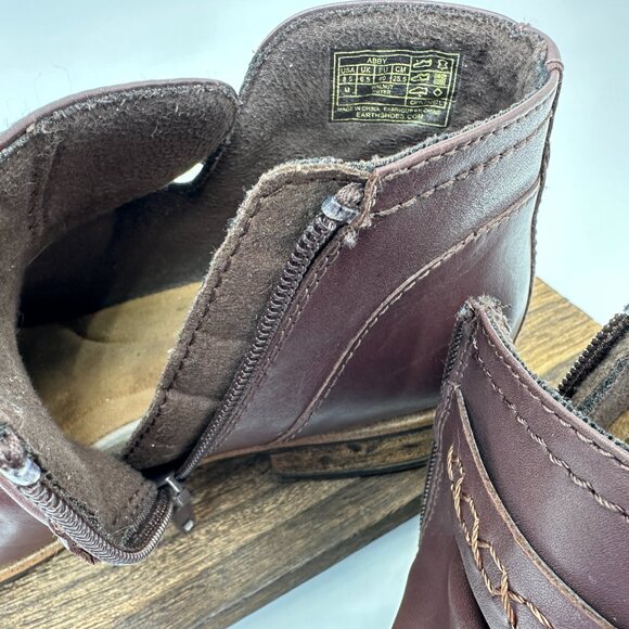 EARTH ORIGINS Abby Leather Ankle Boots Size 8.5M Walnut Brown Zip Side Buckle - Picture 5 of 10